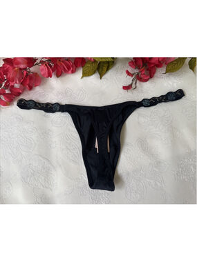 VICTORIA'S SECRET L VERY SEXY RHINESTONE SHINE HIGH LEG THONG TANGA PANTIES NWT